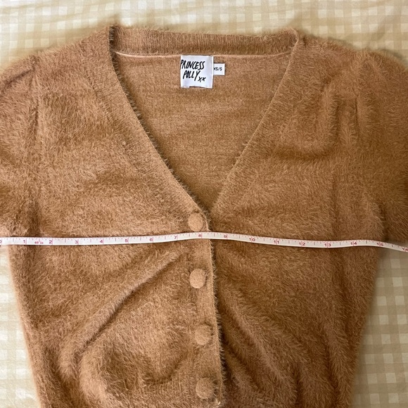 Princess Polly Peach Fuzzy Short Sleeve Sweater Top w/ Buttons - Picture 5 of 6